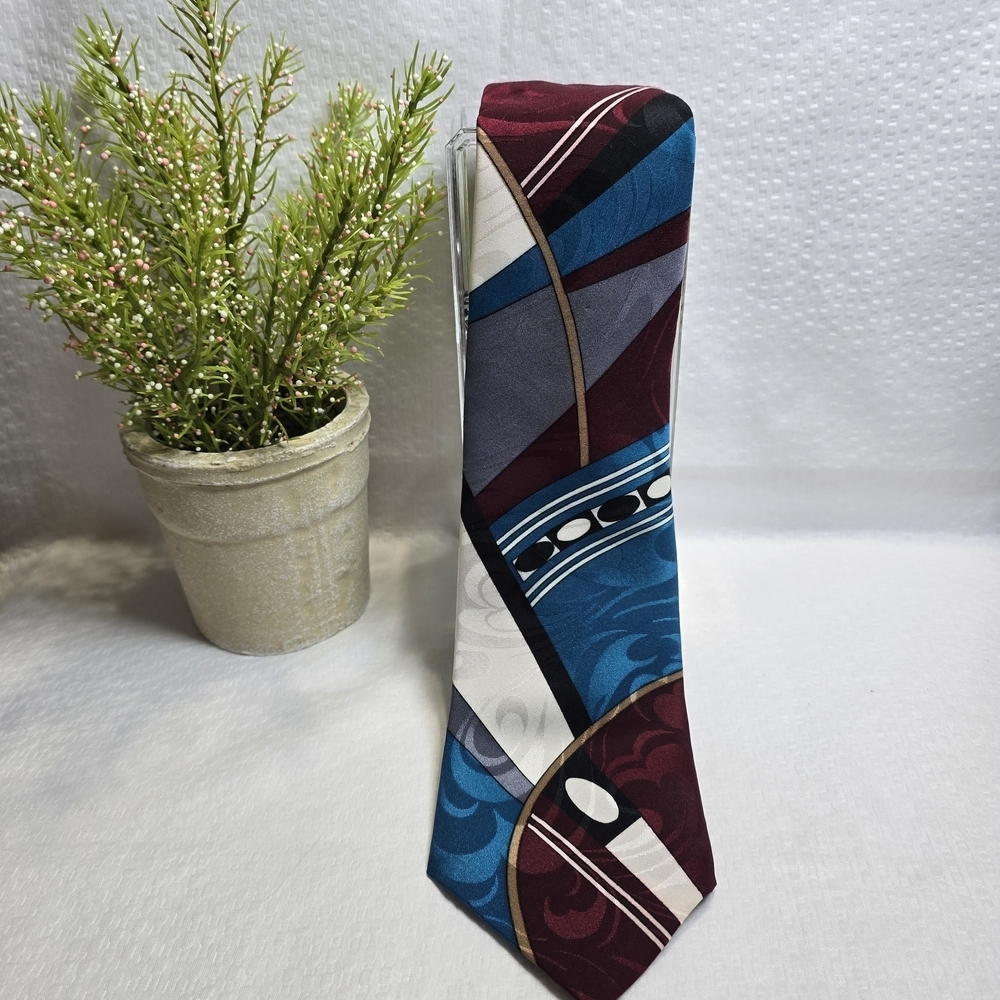 Ketch Mebs Tie Abstract Pattern Blue Black Crimson White